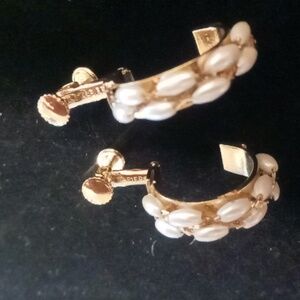 Napier braided fresh water pearl earrings designer clip on screw back.